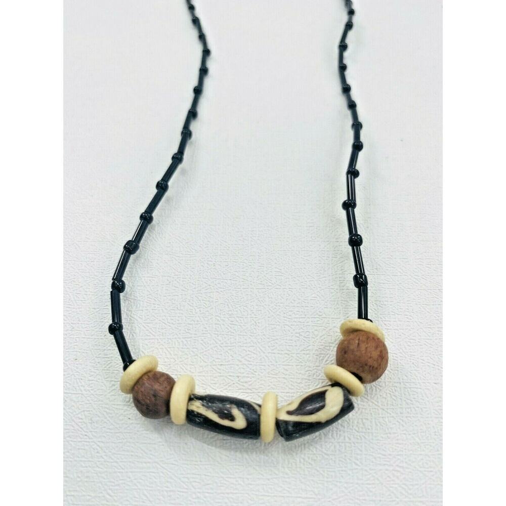 Vintage Choker Necklace Brown Wooden Beads Beaded Hippie Boho Style